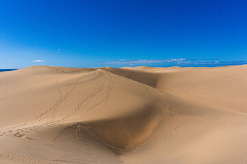 Gran Canaria Maspalomas. Shot from the Dunes with Sand and Sun and the Beach.
