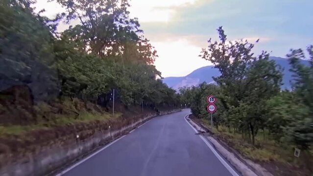 Video shot from a bus traveling along the hilly provincial road Visciano-Schiana, Napoli, Italy.