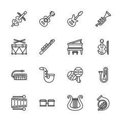 Set of music instruments icon for web app simple line design - obrazy, fototapety, plakaty