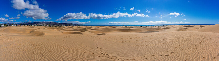 Gran Canaria Maspalomas. Shot from the Dunes with Sand and Sun and the Beach.