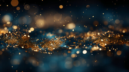 Fototapeta na wymiar Background of abstract glitter lights. blue, gold and black. AI generative
