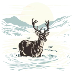  Deer in a water illustration, isolated on transparent background. © Design Musketeer