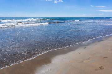 Gran Canaria Maspalomas. Shot from the Dunes with Sand and Sun and the Beach.