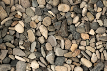 Nature sea pebbles background texture. natural aquarium soil. beach pebbles close up