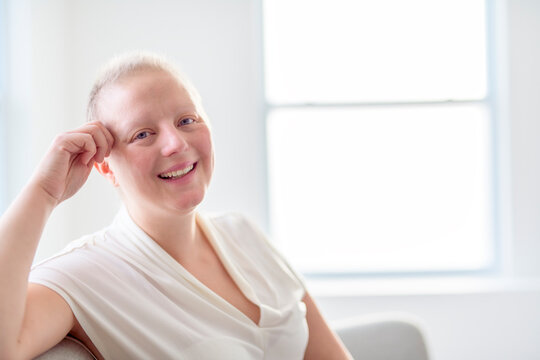 woman with Breast cancer in a bright room