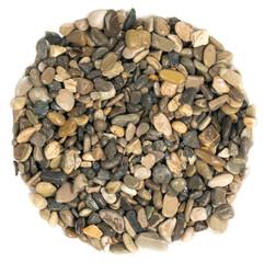 Wet sea pebbles isolated on white background. natural aquarium soil. beach pebbles texture close up
