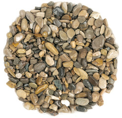 Wet sea pebbles isolated on white background. natural aquarium soil. beach pebbles texture close up