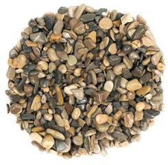 Wet sea pebbles isolated on white background. natural aquarium soil. beach pebbles texture close up