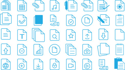 Document icon sets of Clipboard, checklist, report, survey or agreement editable stroke outline icons set isolated on white and colorful background  .