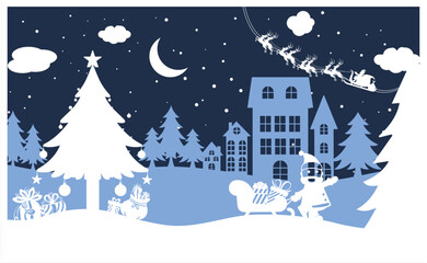 Fototapeta na wymiar Christmas Paper Cut Design Winter Card Designs Santa Cut Design Shadow box 3d Landscape Design