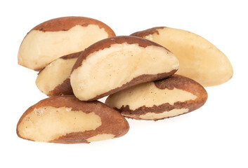 Peeled brazil nut isolated on white background
