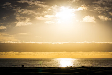 Sunrise over the Atlantic Ocean. Shot from the Dunes of Maspalomas Gran Canaria