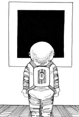 Author's funny illustrations of the astronaut-traveler, which depict his adventures. Forward, towards new Worlds!
