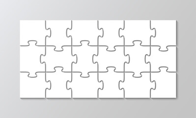 Cutting template scheme Jigsaw outline grid. Rectangle puzzle pieces grid. Mosaic silhouette of thinking game with 18 details. Modern background with separate shapes. Simple frame tiles. Vector