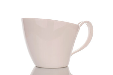One ceramic white cup, macro, isolated on white background.