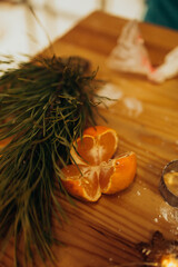 cut orange  with christmas decoration