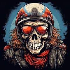 Skull rider with helmet and sunglasses, ai generative