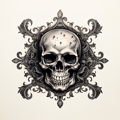 Monochrome skull on a white background, ai generative