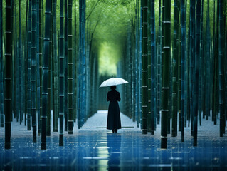 Zen bamboo forest and a woman,created with Generative AI tecnology.