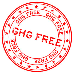 Grunge red GHG (Abbreviation of greenhouse gas) free word round rubber seal stamp on white background