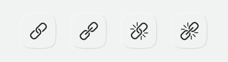 Link icon. Chain symbol. Hyperlink break icons. Share content. Vector isolated sign.