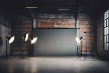 Photography studio with a light set-up and backdrop
