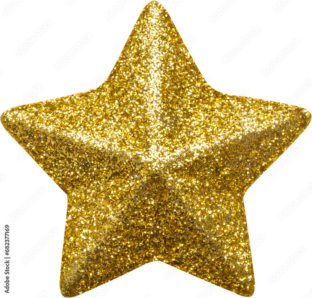 Poster golden Christmas star glitter sticker isolated on white background