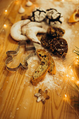 sweets and cookies on christmas table 