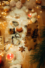 cookies on christmas table with forms and decoration