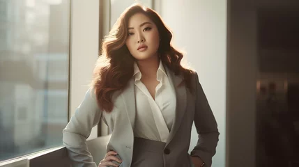 Fotobehang Plus size beautiful business woman model in a suit, in office © Filip