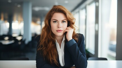 Plus size business woman model in a suit, office, Generative AI