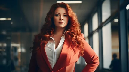Deurstickers Plus size business woman model in a suit, office, Generative AI © Filip