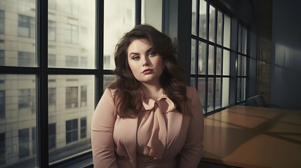 Fototapeta na wymiar Plus size business woman model in a suit, office, Generative AI