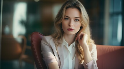Obraz premium Plus size business woman model in a suit, office, Generative AI