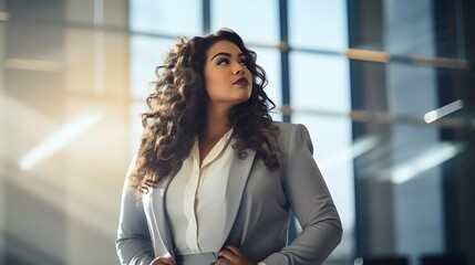 Plus size business woman model in a suit, office, Generative AI