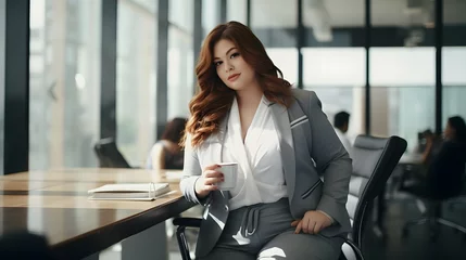 Fotobehang Plus size business woman model in a suit, office, Generative AI © Filip