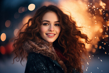 Happy new year conceptual artwork Generative AI picture different people admiring fireworks at Christmas night