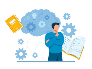 Vector of a young thinking student man planning study goals