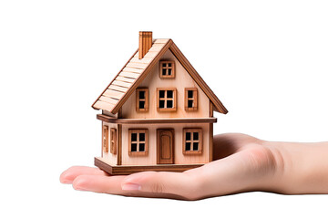 Hand Holding A Wood Model House Shiny On Transparent Background