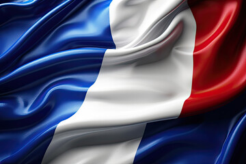 Flag of France blowing in the wind. Full page French flying flag.