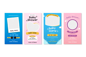Baby born announcement baby shower invitation social media post template collection