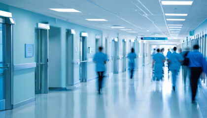 Abstract Healthcare: Blurred Hospital Hallway - obrazy, fototapety, plakaty