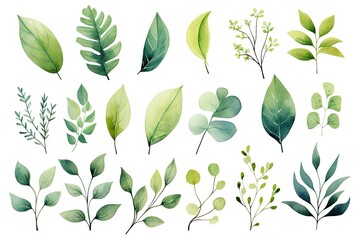 Eucalyptus leaves and branches watercolor vector set, Watercolor floral illustration set - green leaf branches collection, AI Generated - Powered by Adobe
