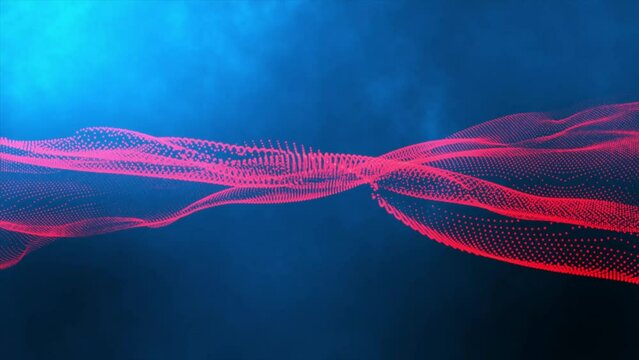 Abstract background of technology. Particle wave of colors. 3D animation.