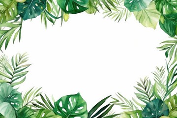 Watercolor tropical leaves frame on white background. Hand painted illustration, Watercolor hand painted frame with tropical green leaves and branches, AI Generated