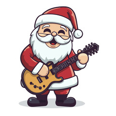 Santa Claus Christmas with guitar cartoon vector illustration