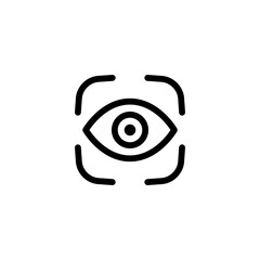 Eye scan icon. Simple outline style. Visual identity, focus, view, vision, future tech, eye with scanning frame, technology concept. Thin line symbol. Vector illustration isolated.