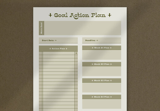 Goal Action Planner with Green Accents