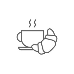Coffee and croissant icon. Simple outline style. Bread, pastry, crescent, food and drink concept. Thin line symbol. Vector illustration isolated. Editable stroke.