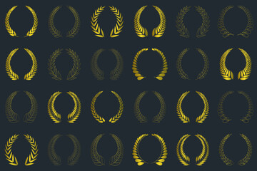 Gold laurel wreath, winner award set vector illustration